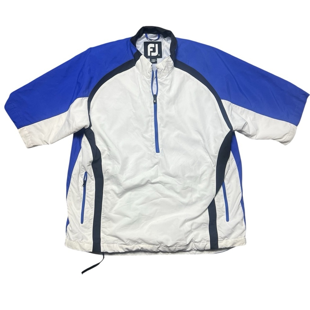 FootJoy Men's Golf Windbreaker Pullover 1/4 Zip Short Sleeve White Blue Size L